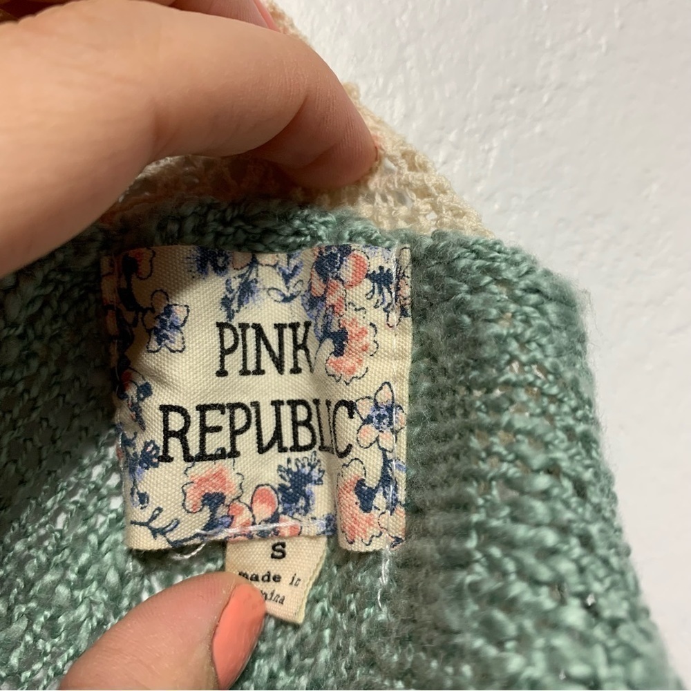 Pink Republic Open Knit Long Sleeve Round Neck Sweater Teal Blue size Small - Picture 3 of 7